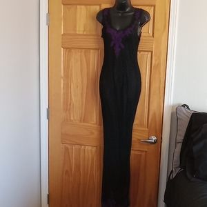 2 pc Vintage Carole Little Black and Purple Crochet Maxi Dress